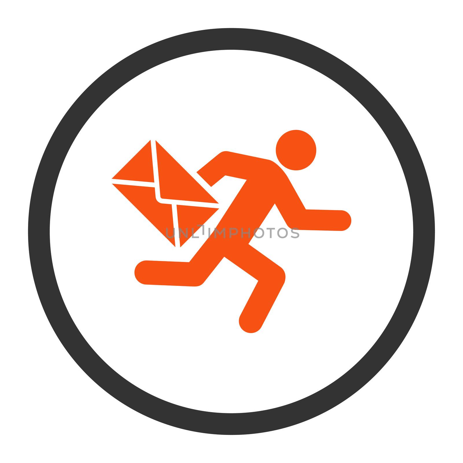 Mail courier glyph icon. This rounded flat symbol is drawn with orange and gray colors on a white background.