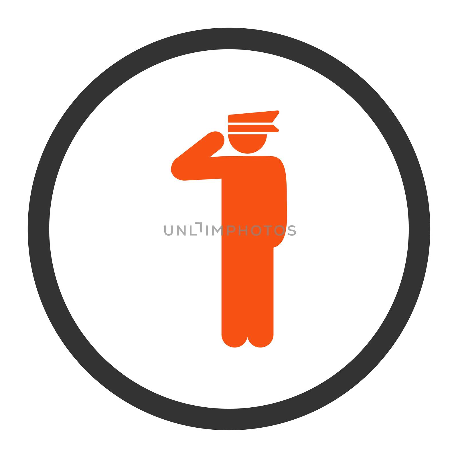 Police officer glyph icon. This rounded flat symbol is drawn with orange and gray colors on a white background.