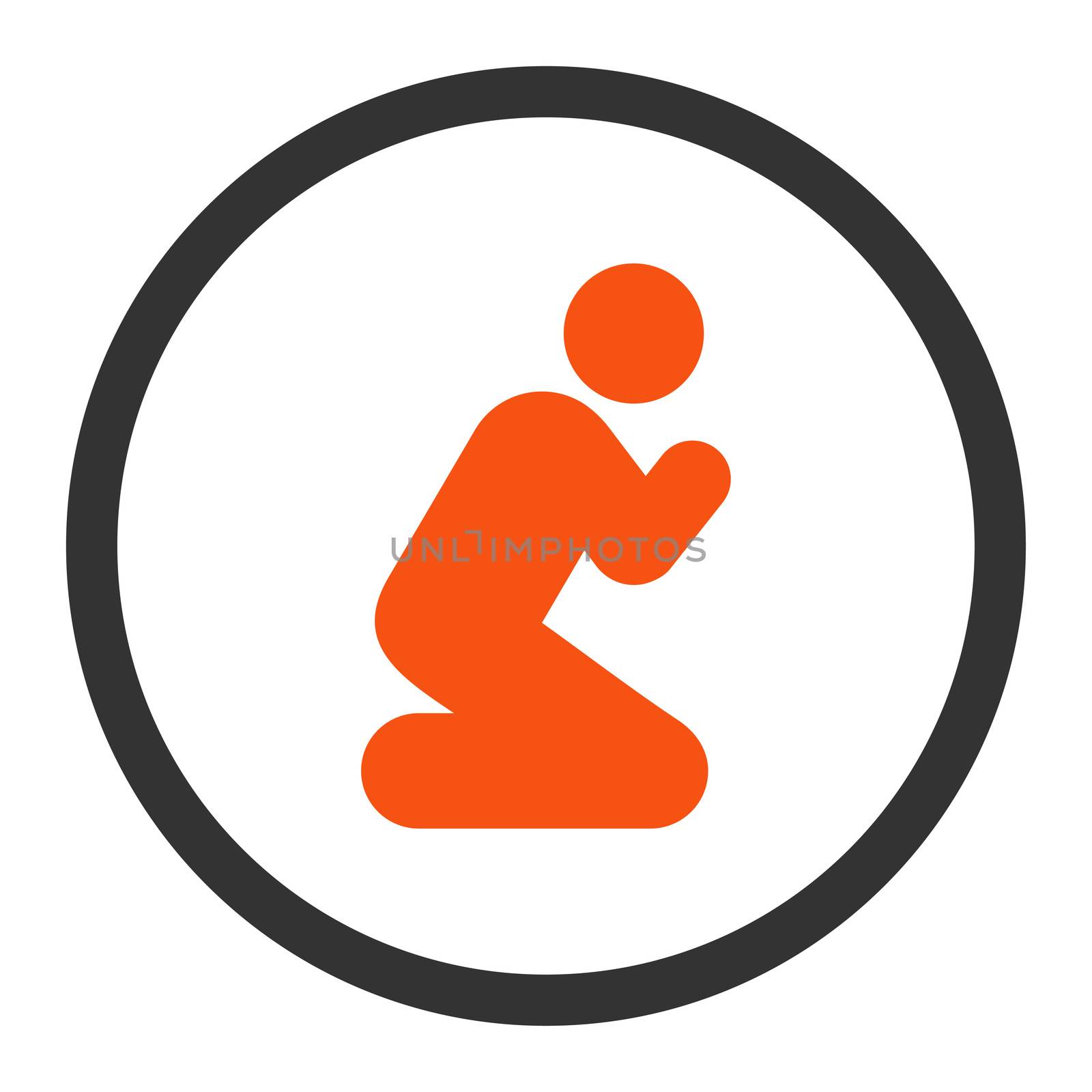 Pray glyph icon. This rounded flat symbol is drawn with orange and gray colors on a white background.