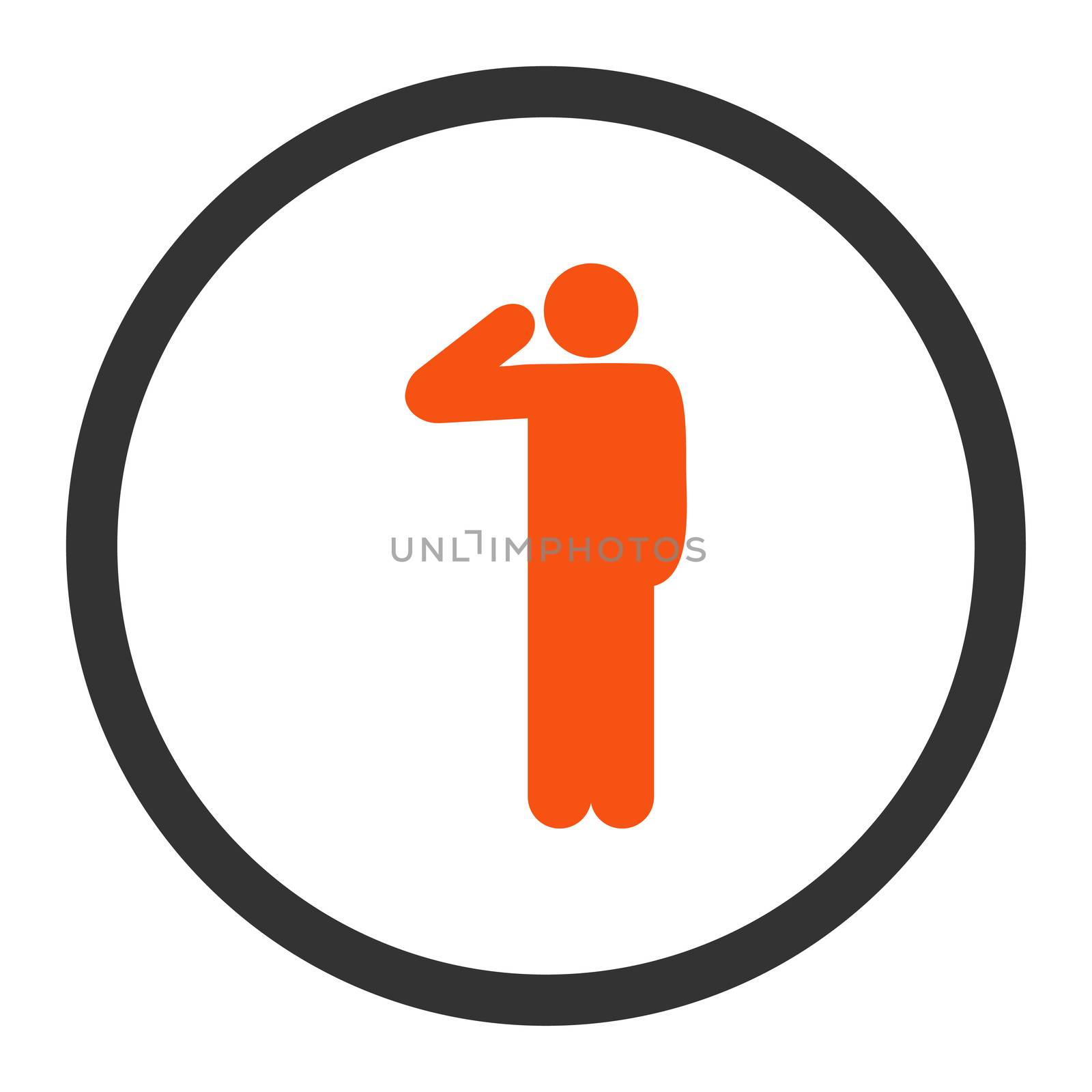 Salute glyph icon. This rounded flat symbol is drawn with orange and gray colors on a white background.