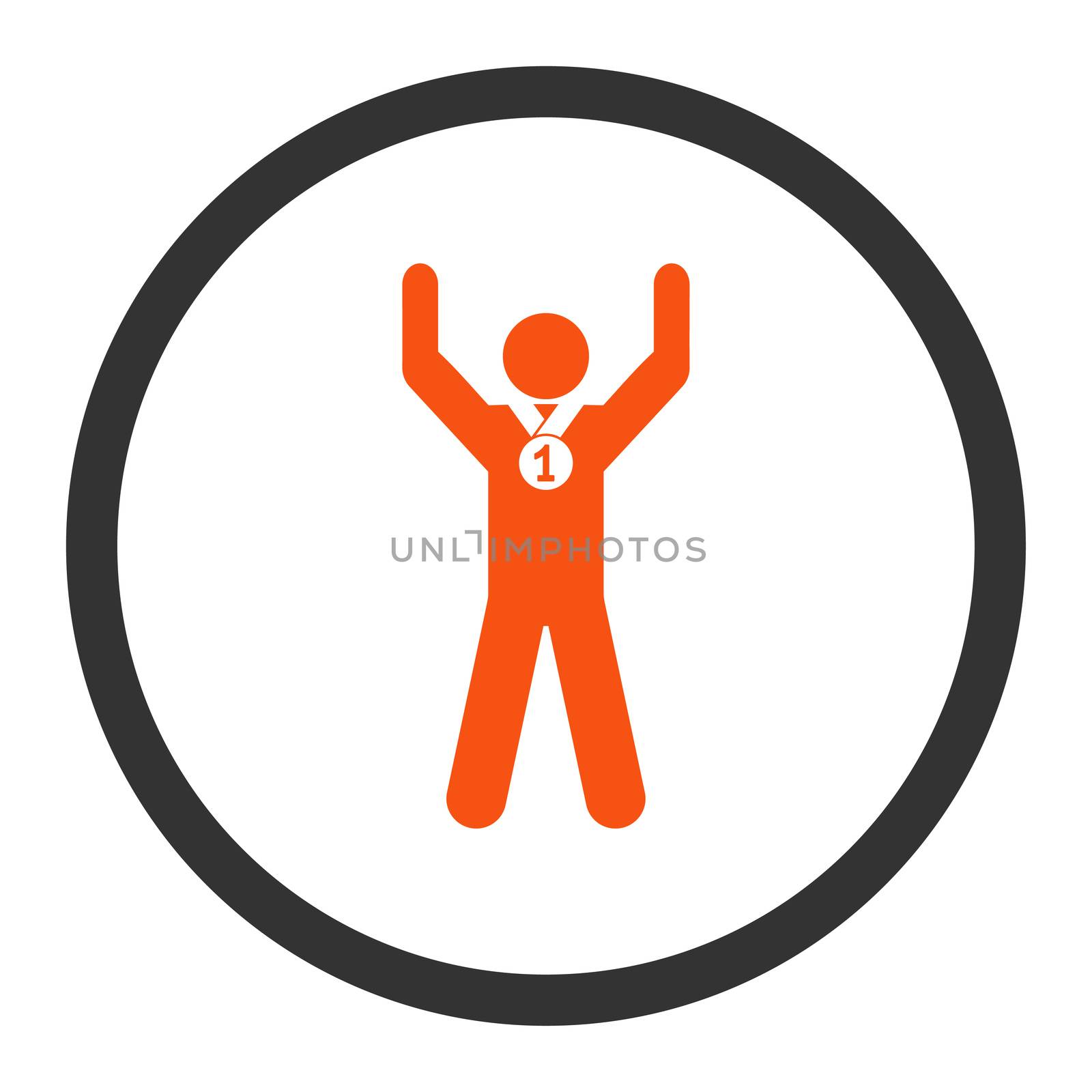 Winner glyph icon. This rounded flat symbol is drawn with orange and gray colors on a white background.
