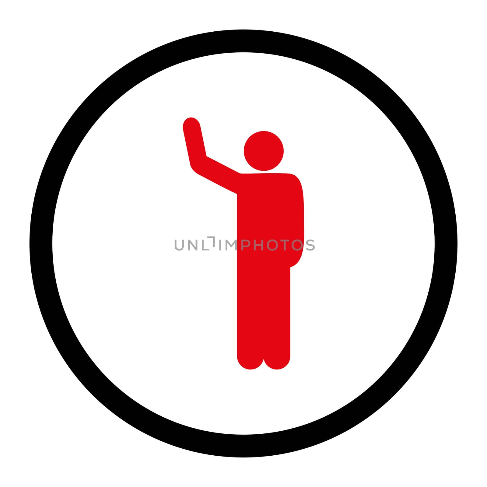 Hello glyph icon. This rounded flat symbol is drawn with intensive red and black colors on a white background.