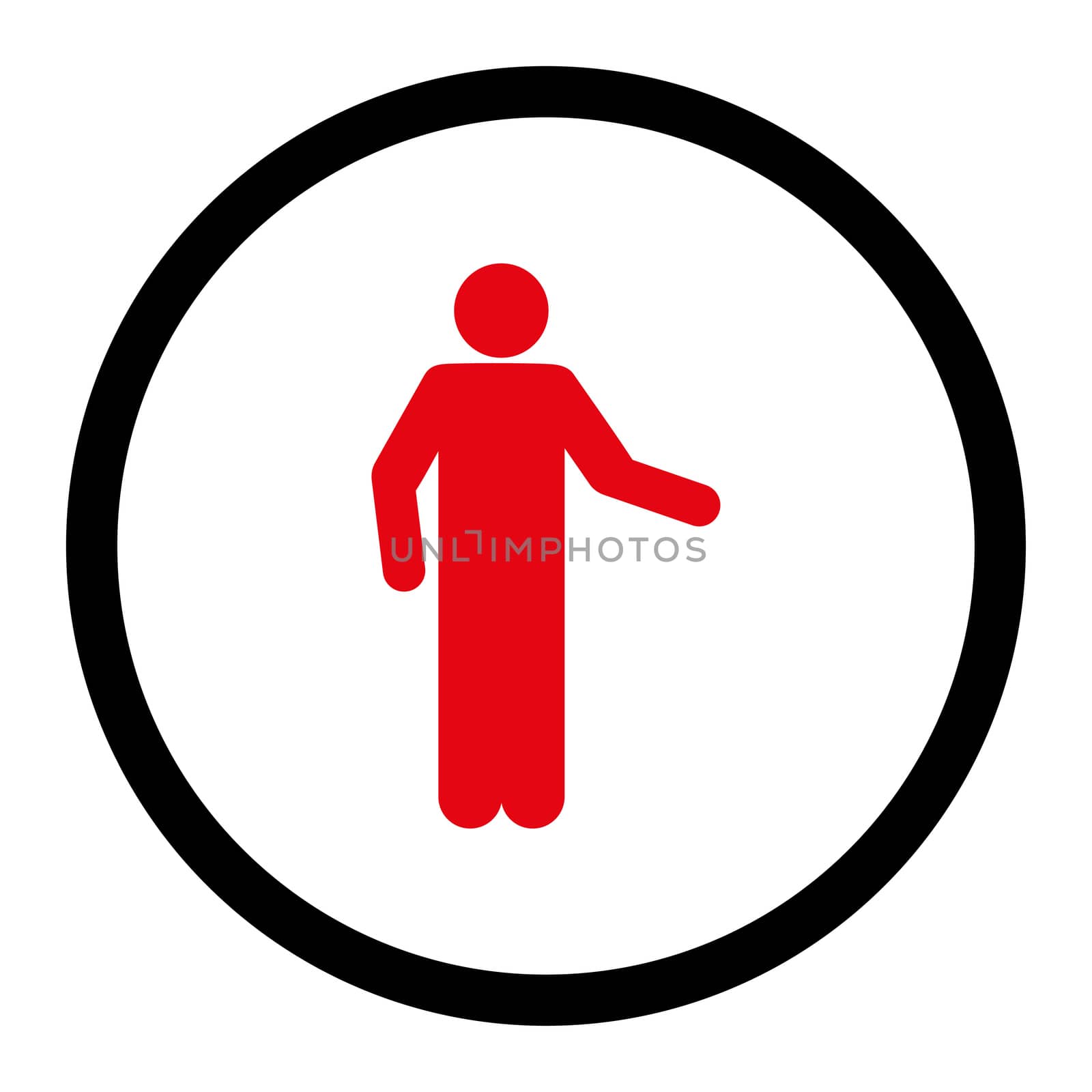 Invitation glyph icon. This rounded flat symbol is drawn with intensive red and black colors on a white background.