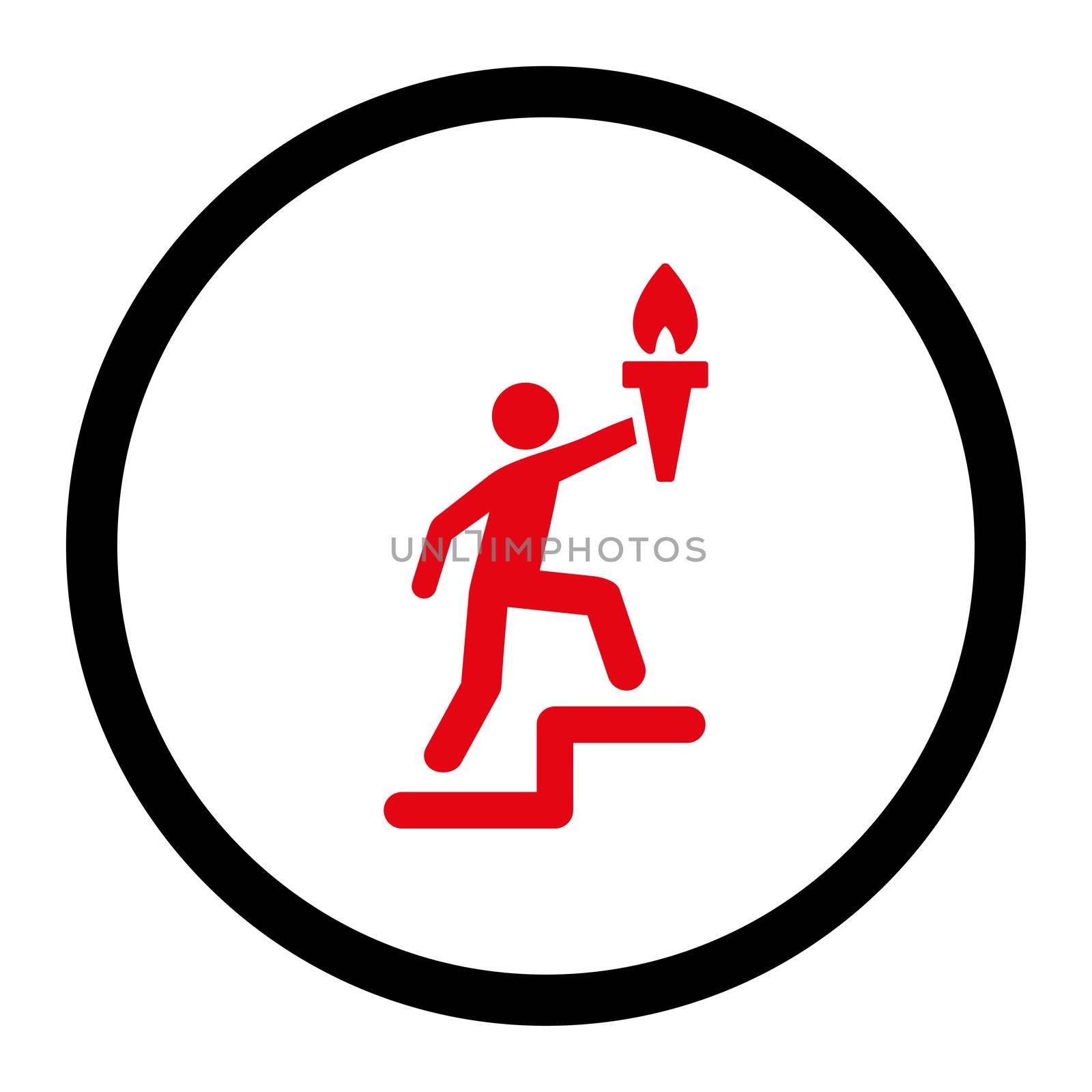 Leader glyph icon. This rounded flat symbol is drawn with intensive red and black colors on a white background.