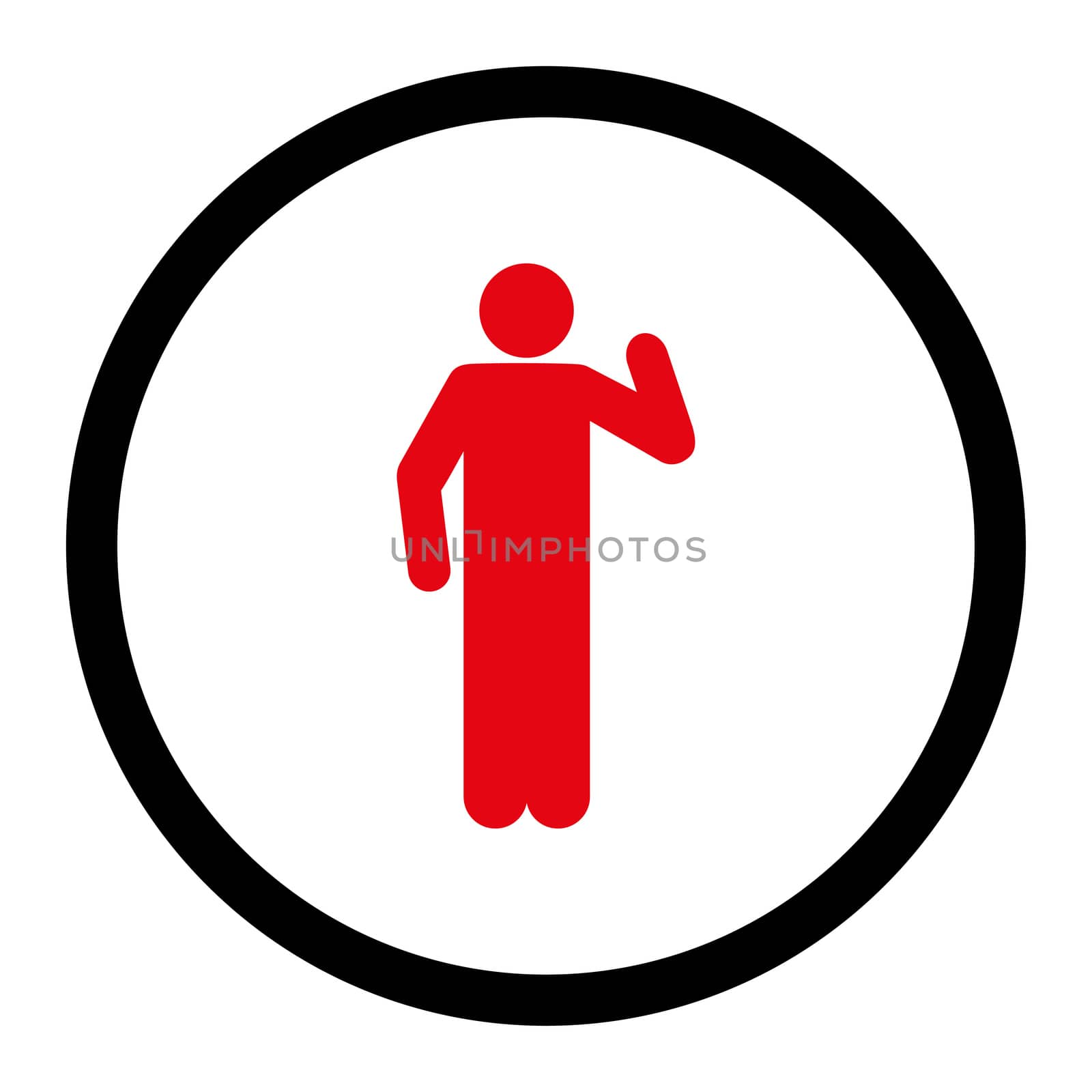Opinion glyph icon. This rounded flat symbol is drawn with intensive red and black colors on a white background.