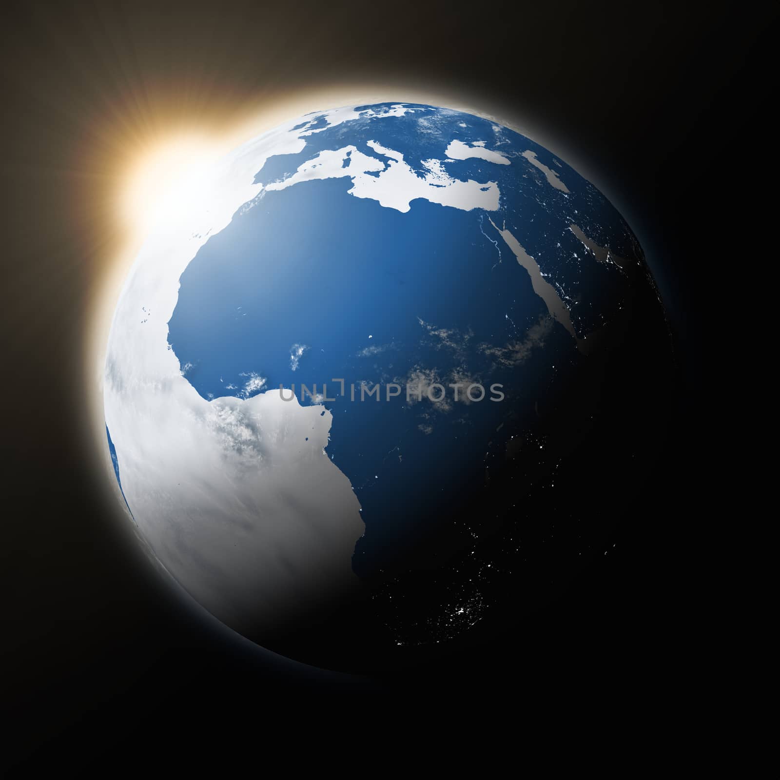 Sun over Africa on planet Earth by Harvepino