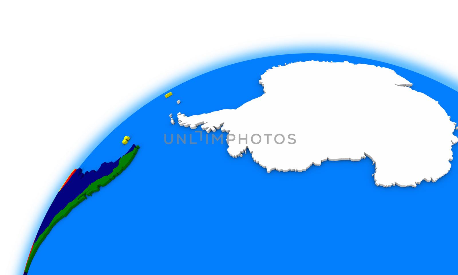 Antarctica on globe, political map