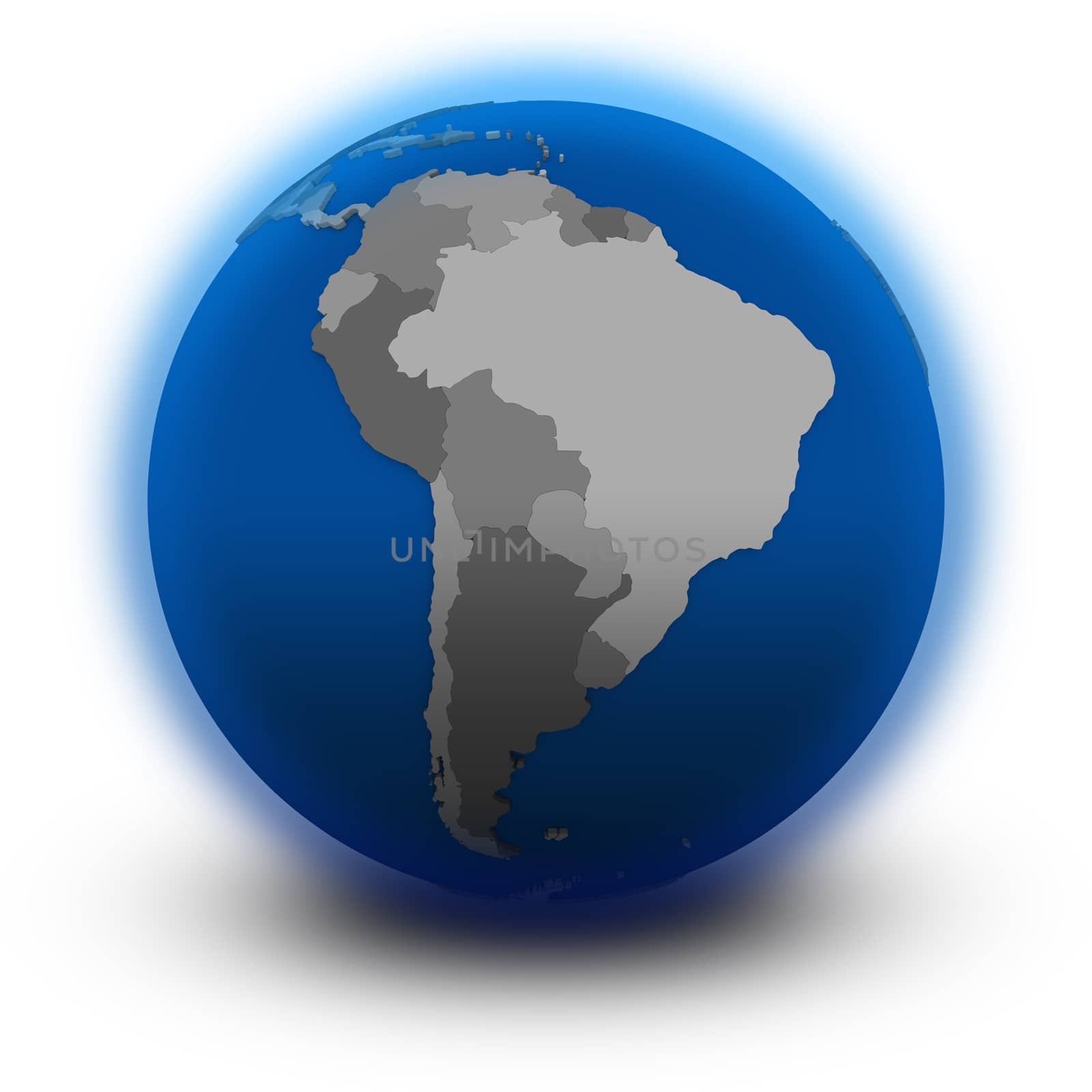 south America on political globe by Harvepino