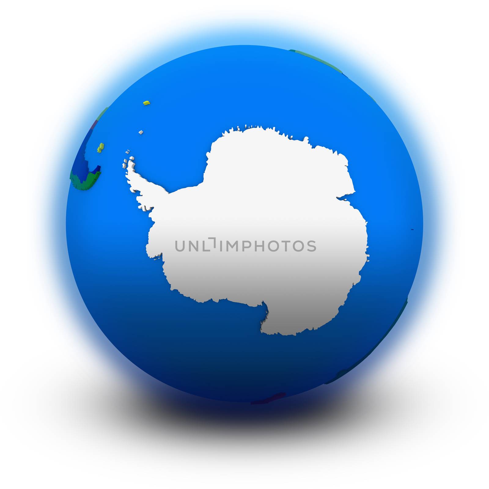 Antarctica on political globe, illustration isolated on white background