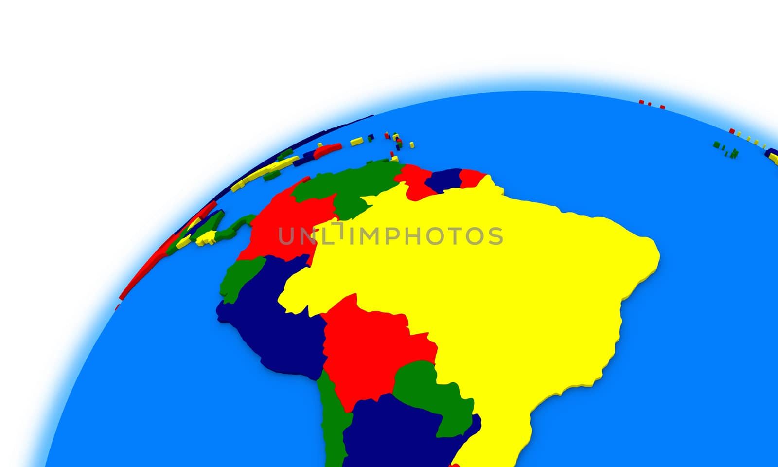 south America on globe, political map