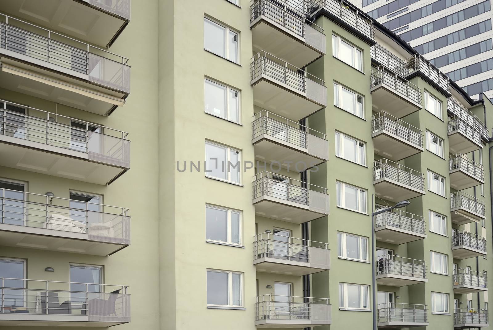 Modern apartment buildings in new neighborhood.