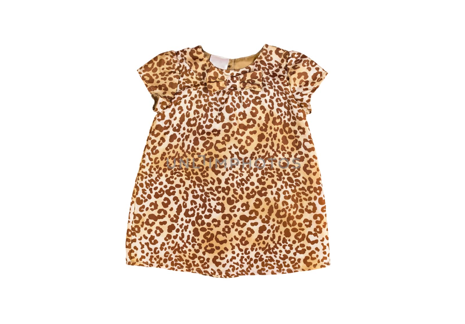 Stylish baby summer elegant dress with leopard print isolated on a white background