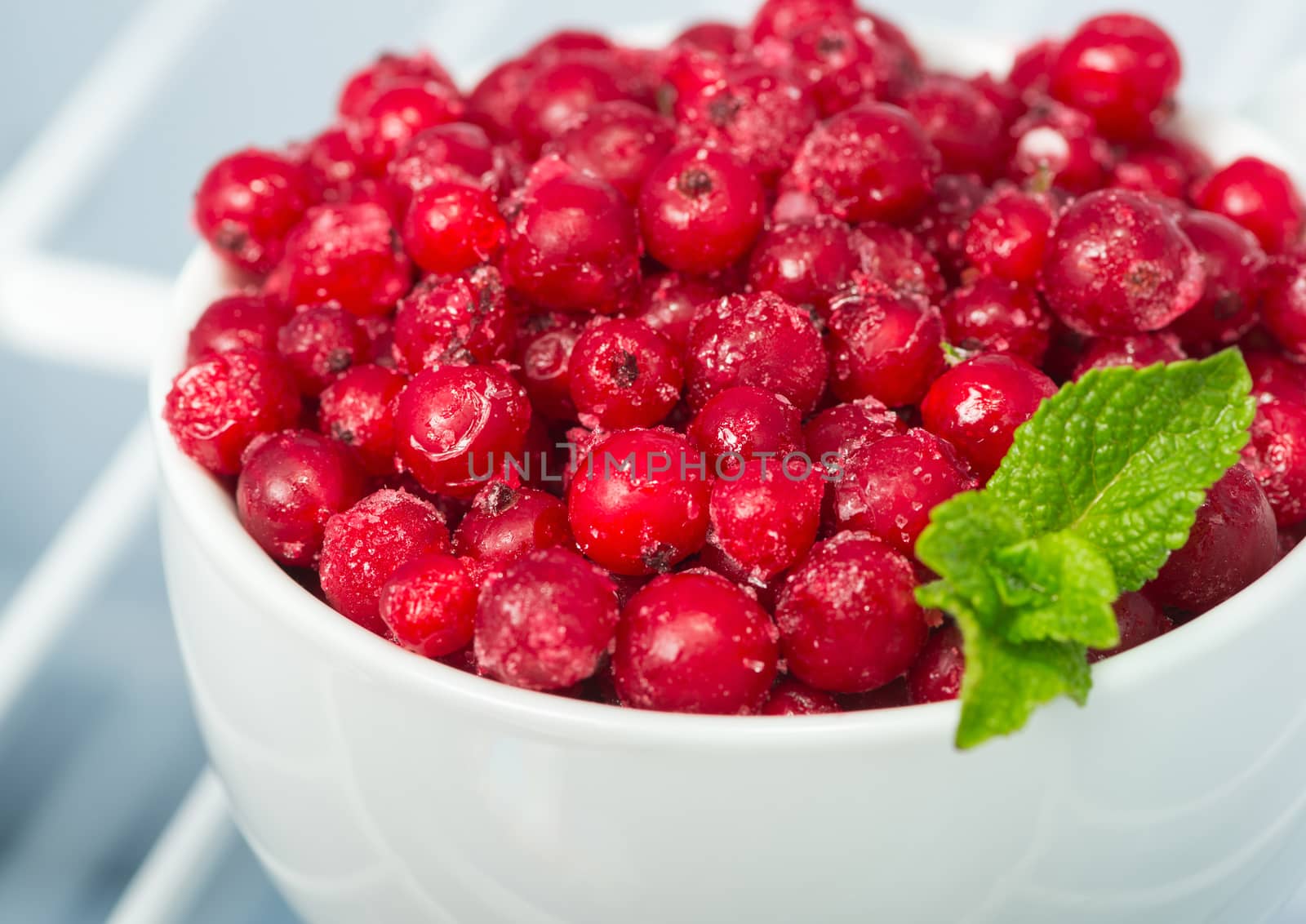 Frozen red currants, cold ripe berry, closeup