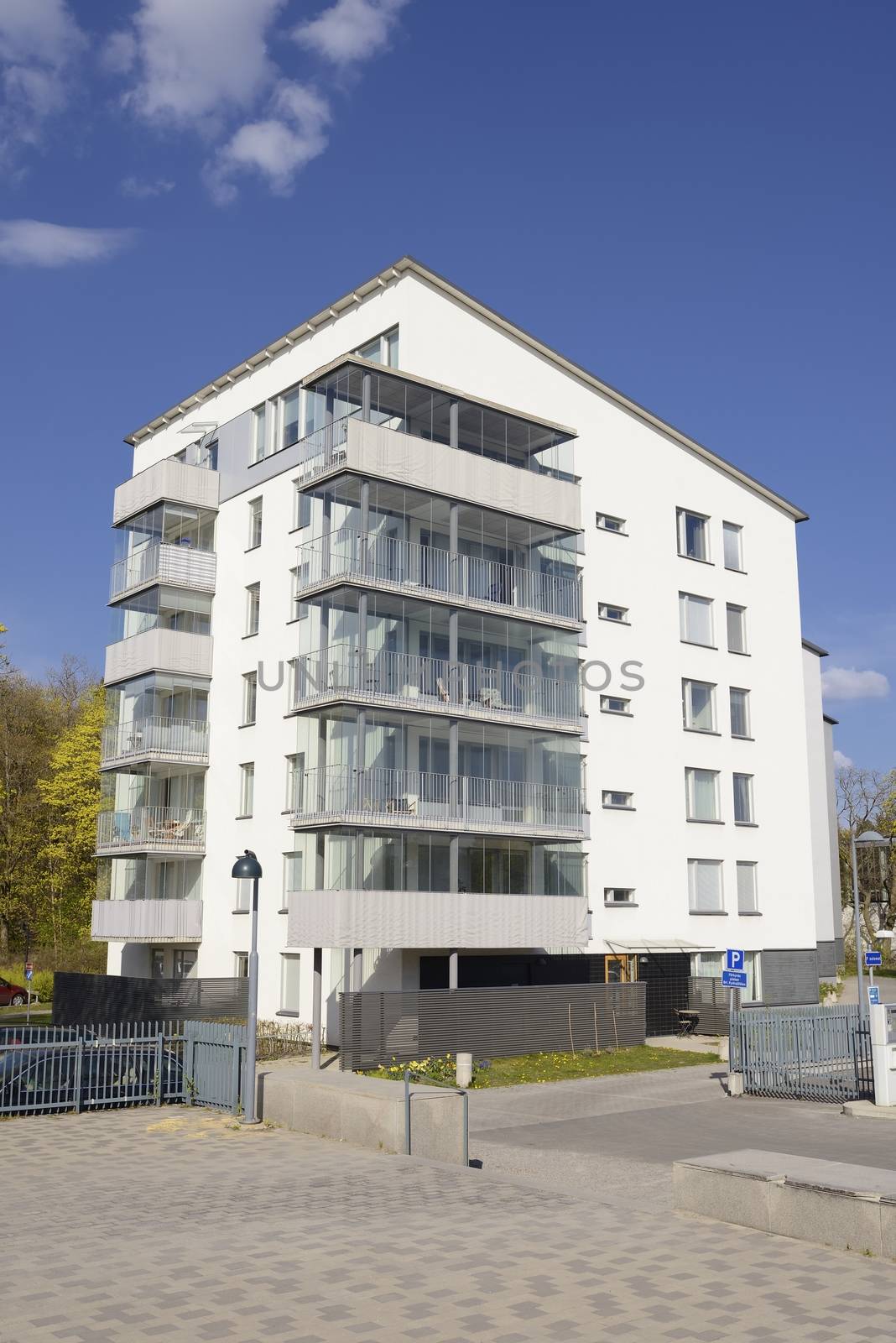 Modern apartment buildings in new neighborhood.