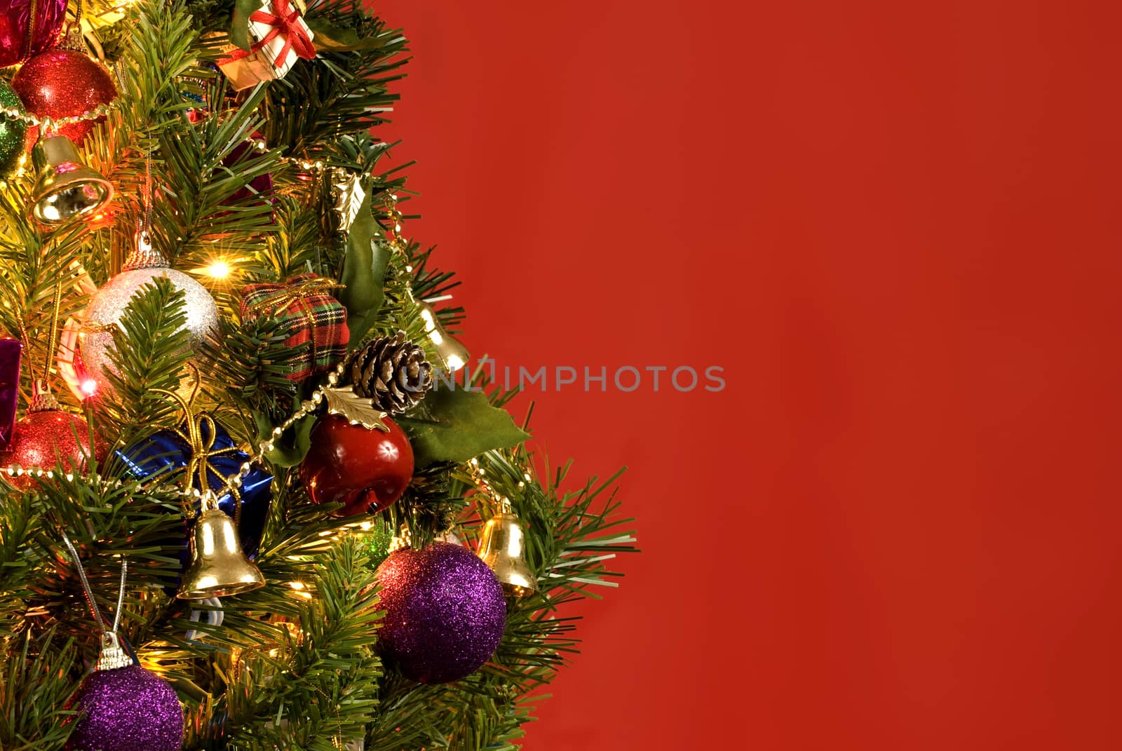 Beautiful Christmas Tree On Red Background by stockbuster1