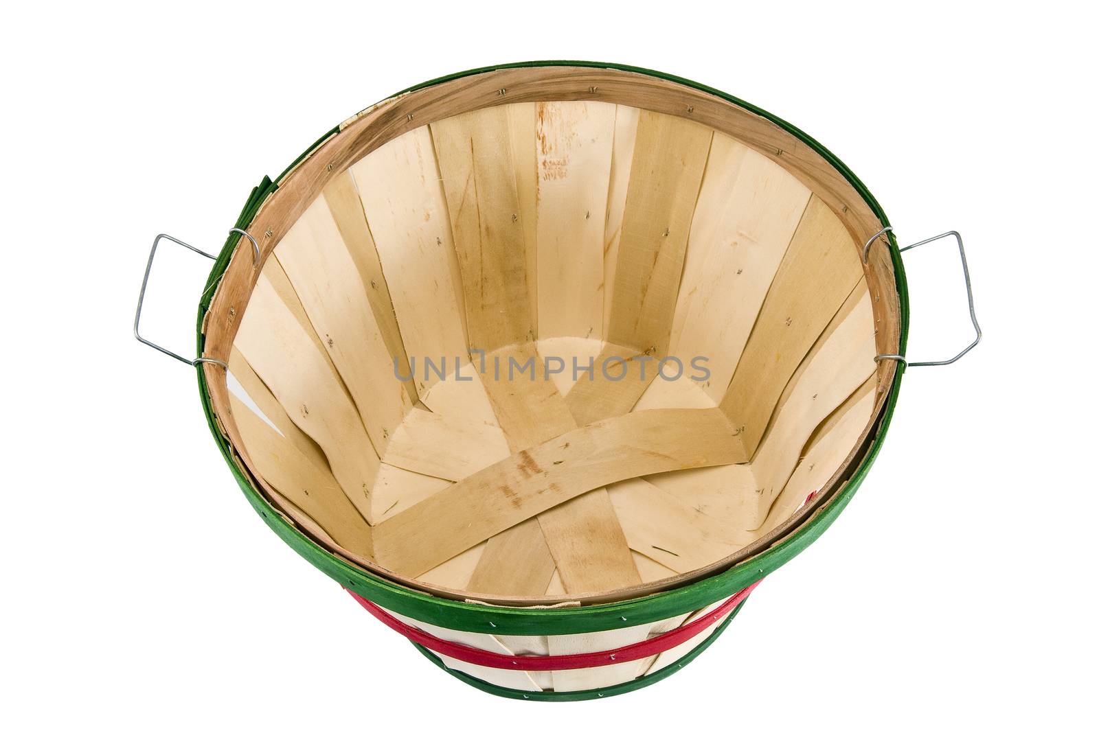 Horizontal isolated shot of this empty large bushel basket