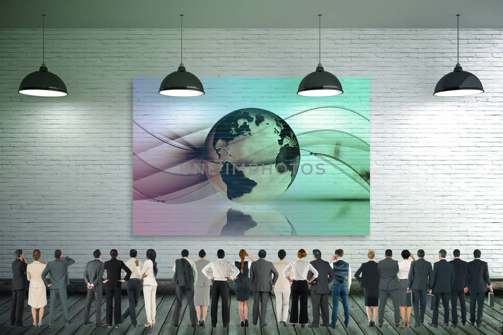 Composite image of rear view of multiethnic business people standing side by side by Wavebreakmedia