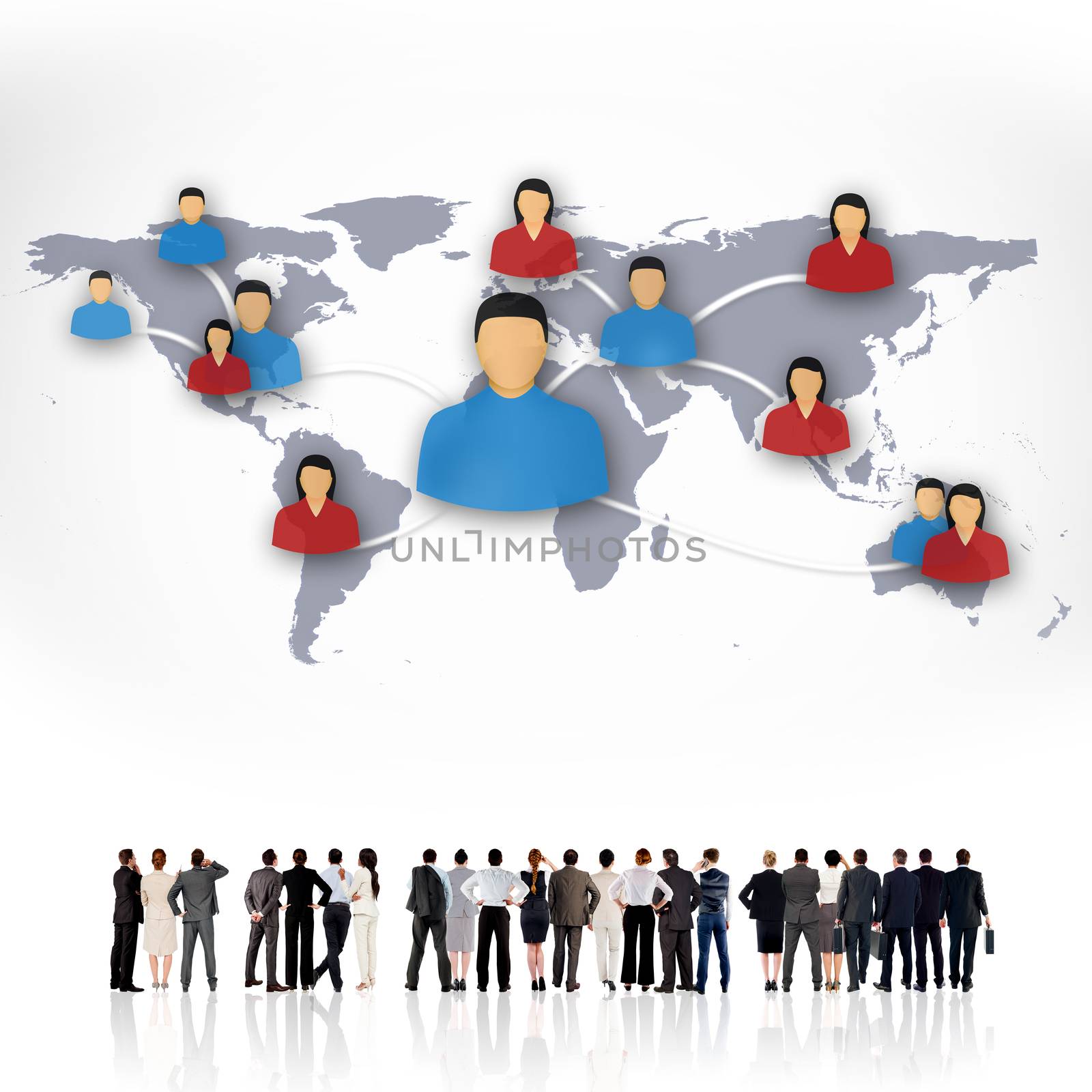 Composite image of rear view of multiethnic business people standing side by side by Wavebreakmedia