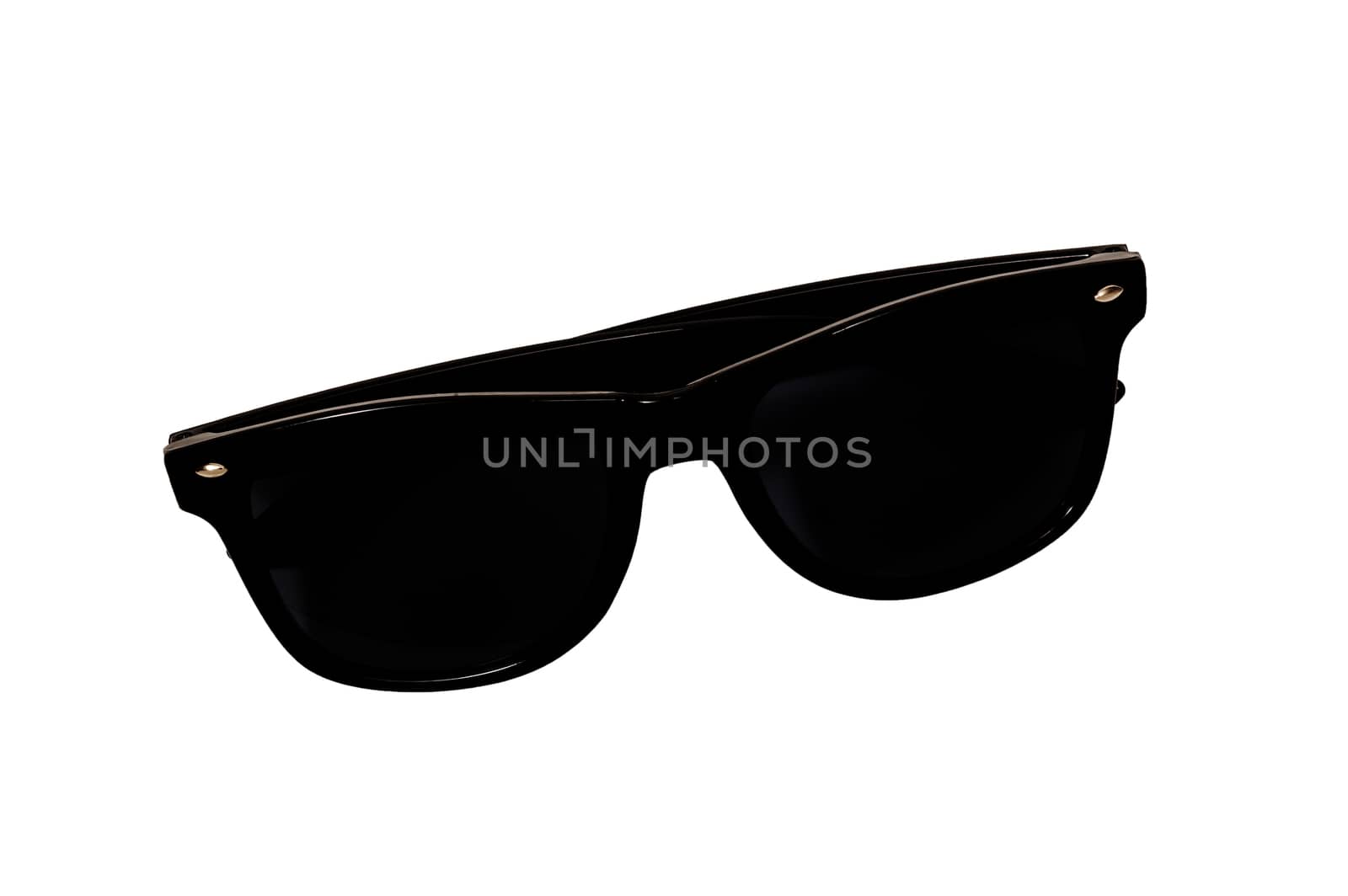 Close up shot of very dark lenses on black sunglasses and isolated on white. 

vintage retro black sunglasses