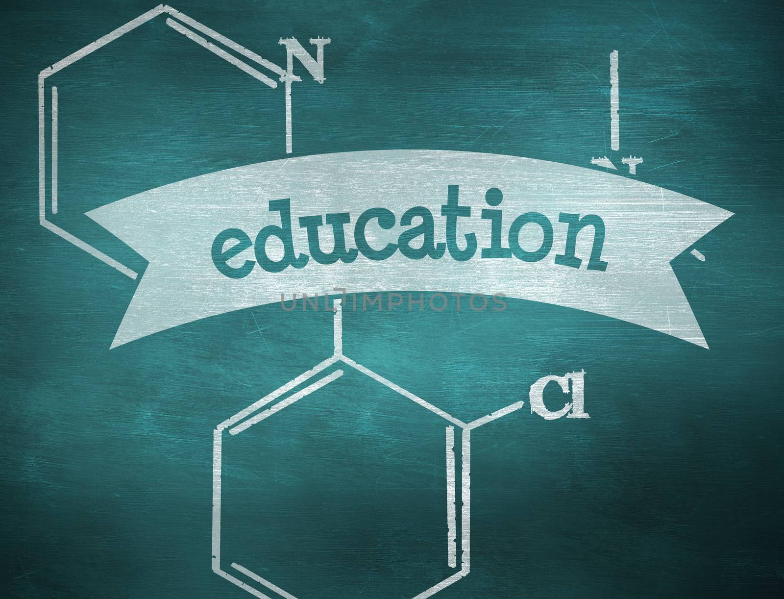 The word education and science formula against green chalkboard