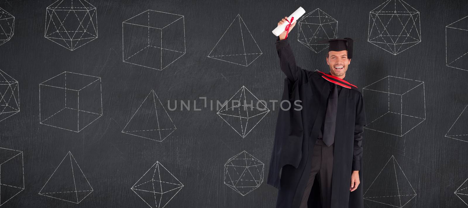 Composite image of smiling handsome boy showing his diploma to the camera  by Wavebreakmedia