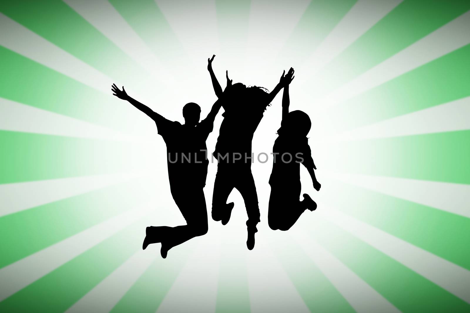 Composite image of silhouette of people jumping by Wavebreakmedia