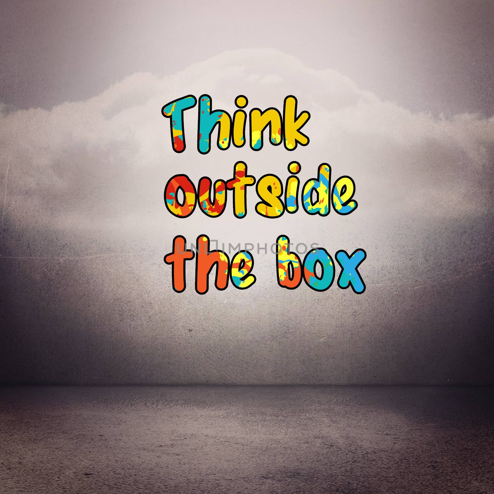 think outside the box against clouds in a room