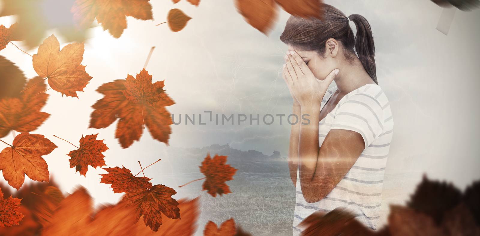 Composite image of side view of upset woman covering face by Wavebreakmedia