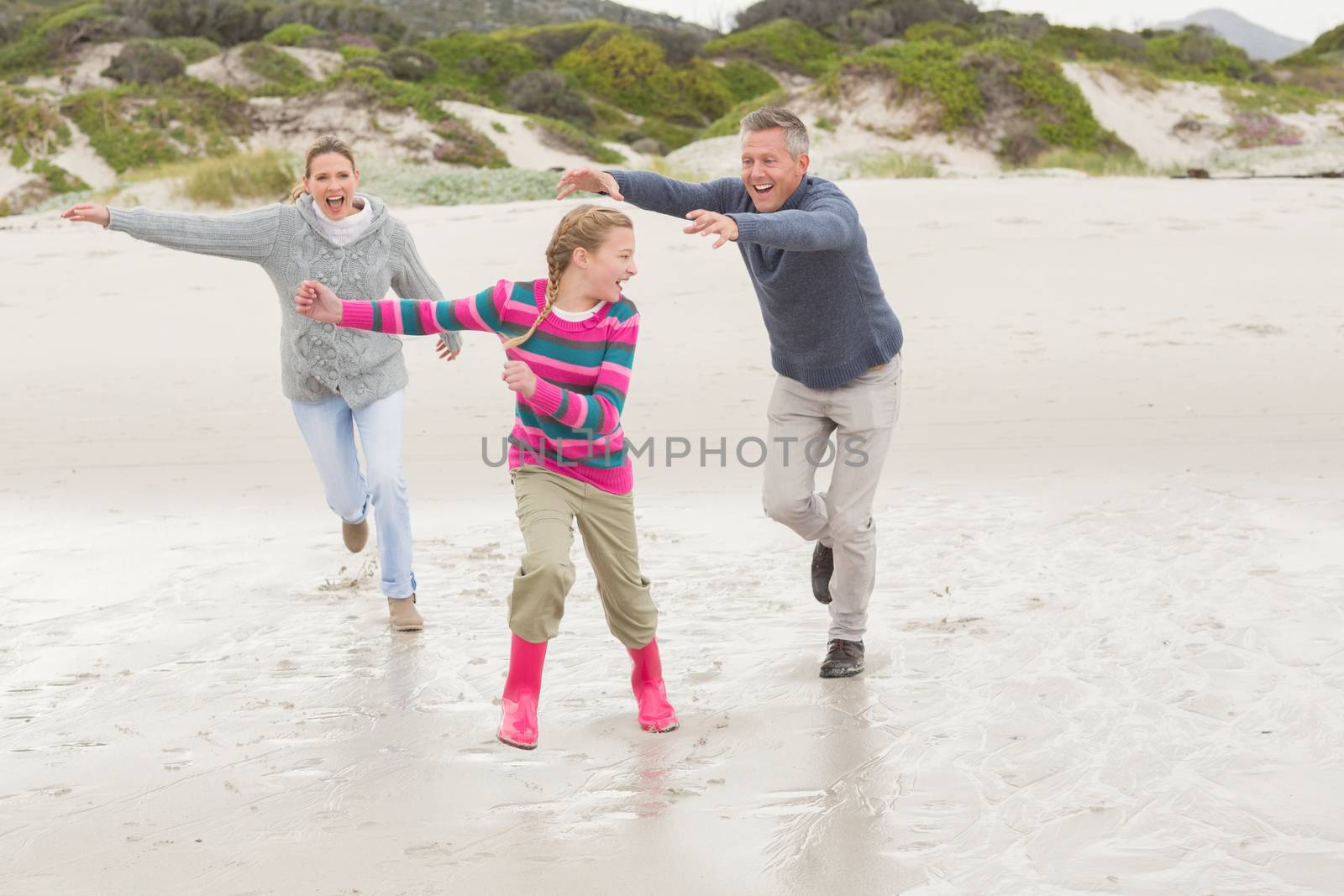 Parents chasing their kid for fun by Wavebreakmedia