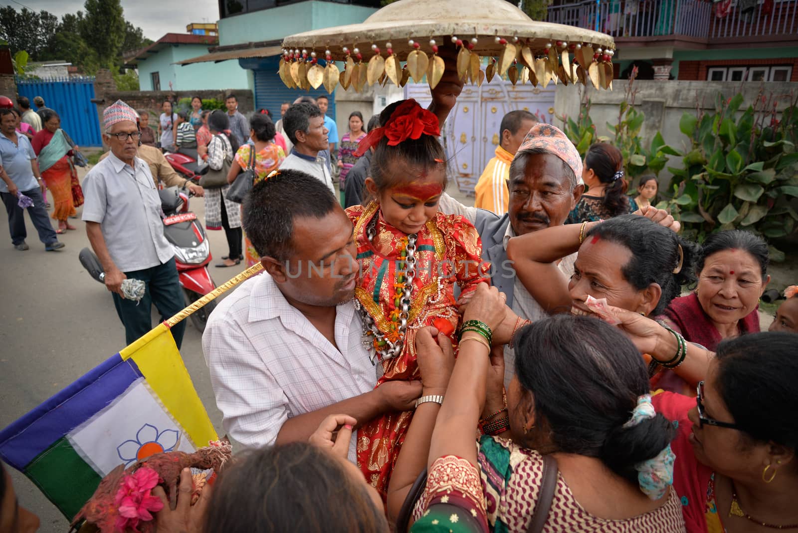 NEPAL, Patan: Hindu and Buddhist devotees celebrate the festival of rain god Rato Machindranath in Patan, Nepal on September 22, 2015. The festival takes place each April, but was delayed this year after a devastating earthquake damaged the chariot that devotees pull through the area in the hope of securing a good harvest.