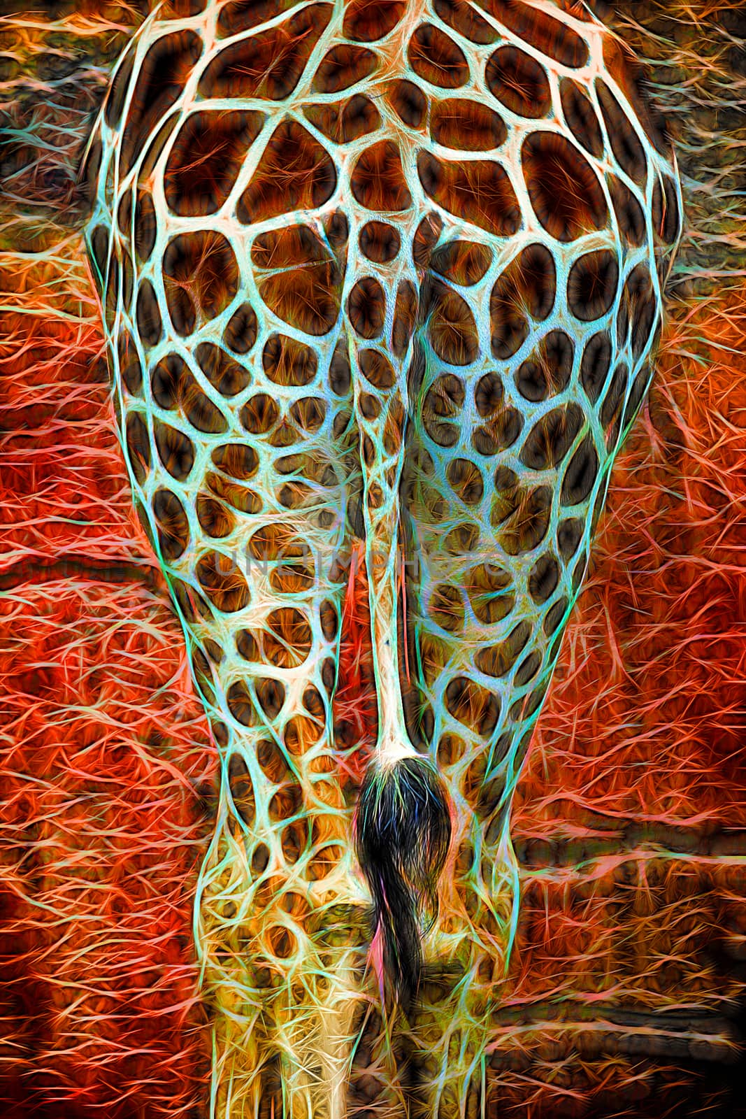 Tail of the Giraffe from Behind Abstract Neon Effect Portrait