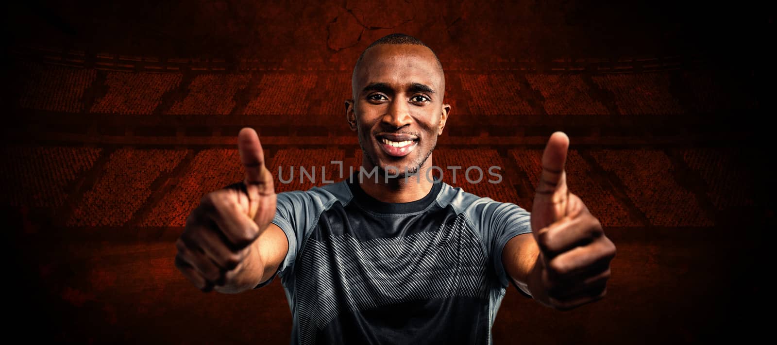Composite image of portrait of confident athlete smiling and showing thumbs up by Wavebreakmedia