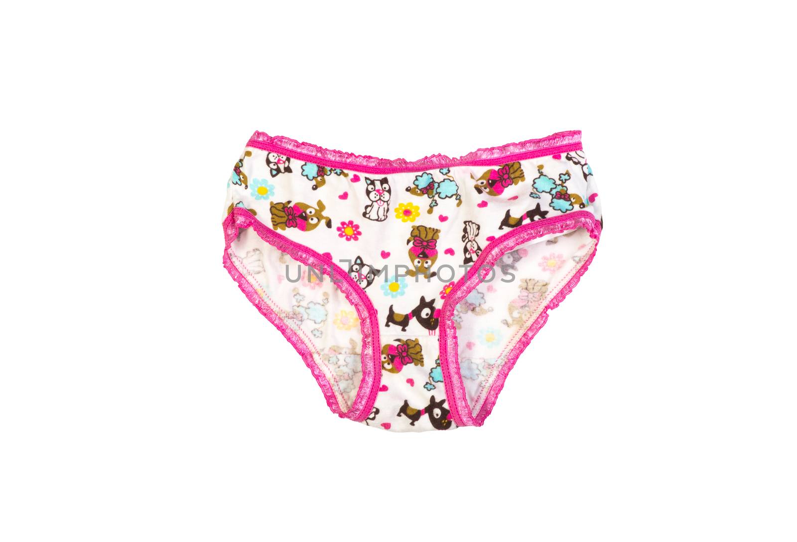 children's panties with pink lace in animal print isolated on a white background