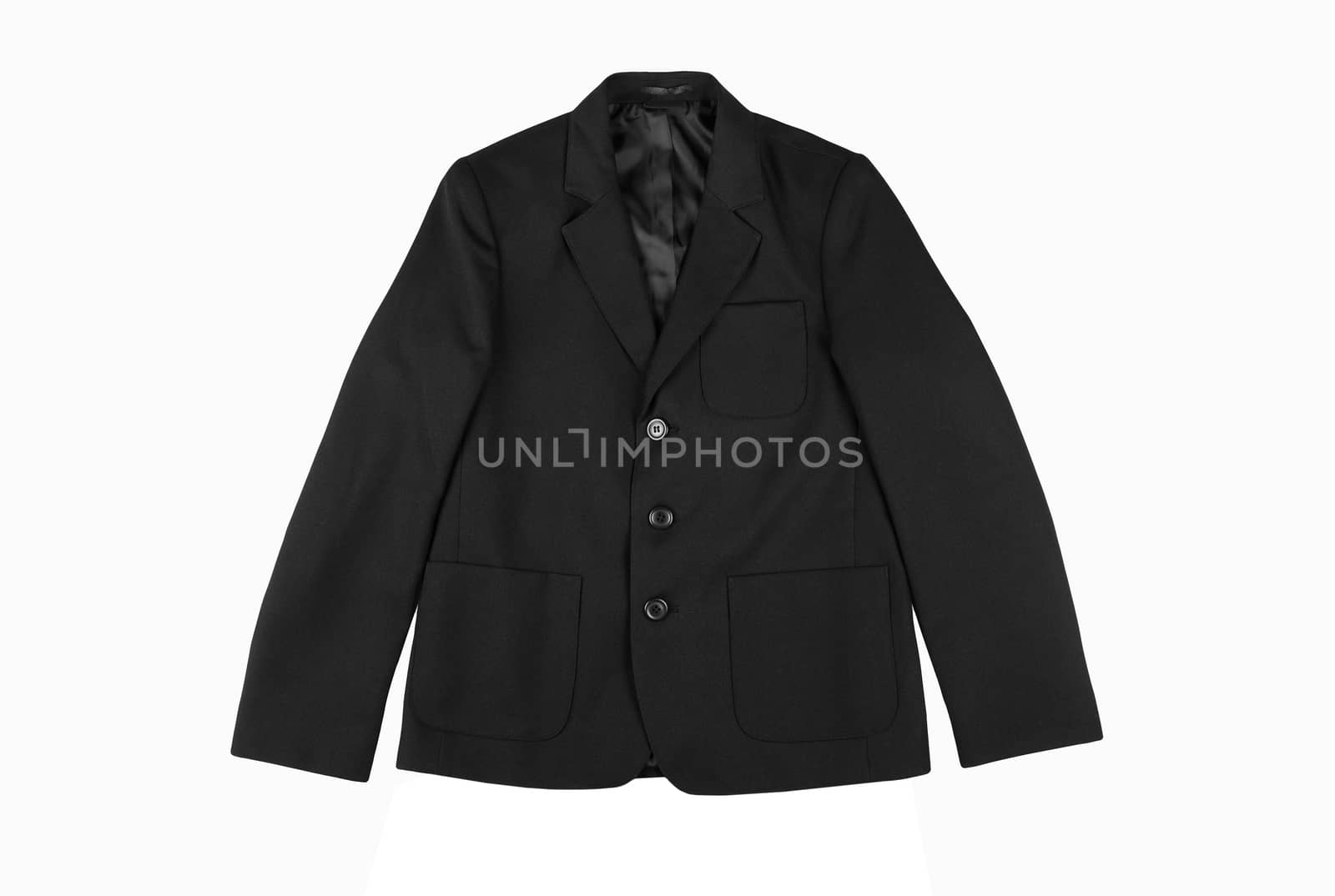 Black classic children jacket for a boy of ten years old for school, celebration, ceremony, weddings. School uniform, isolated on white background