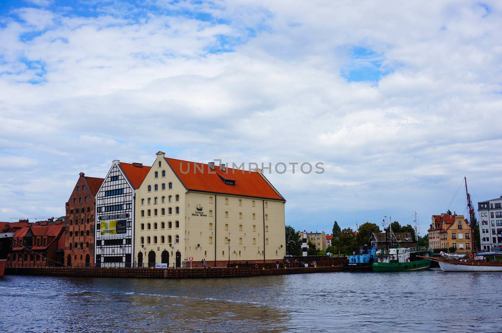 GDANSK, POLAND - JULY 29, 2015: Building by the Motlawa river at the city center