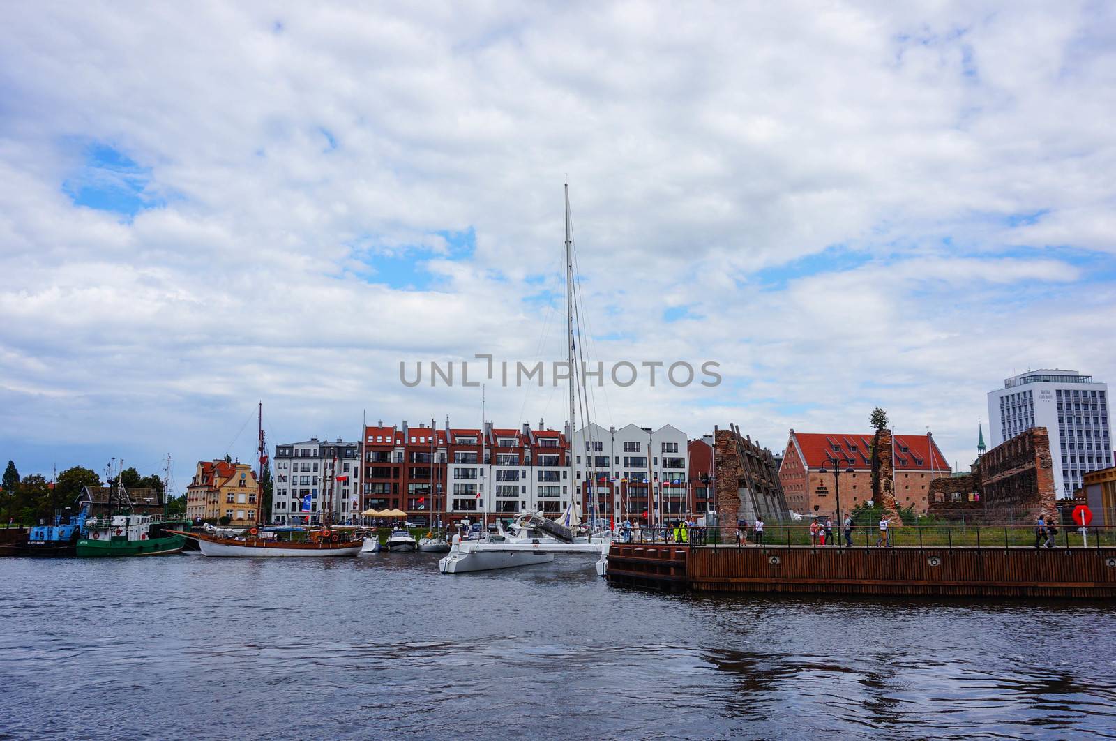 GDANSK, POLAND - JULY 29, 2015: Building by the Motlawa river at the city center