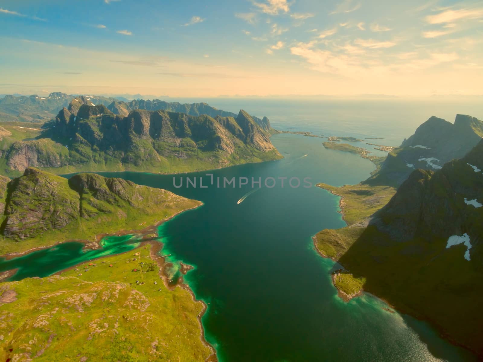 Reinefjorden, beautiful fjord on Lofoten islands in Norway