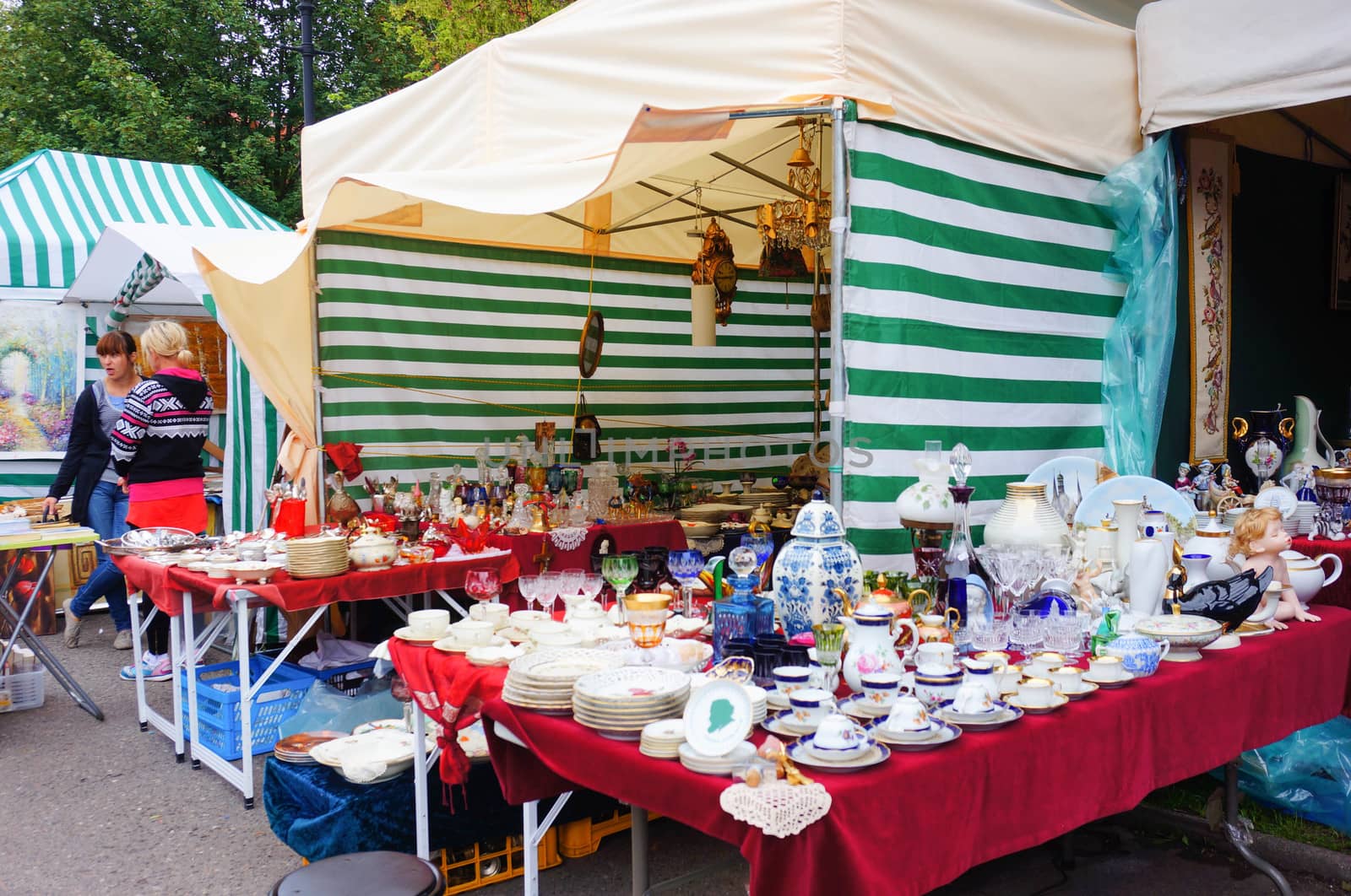 GDANSK, POLAND - JULY 29, 2015: Crockery and tableware for sale at a market