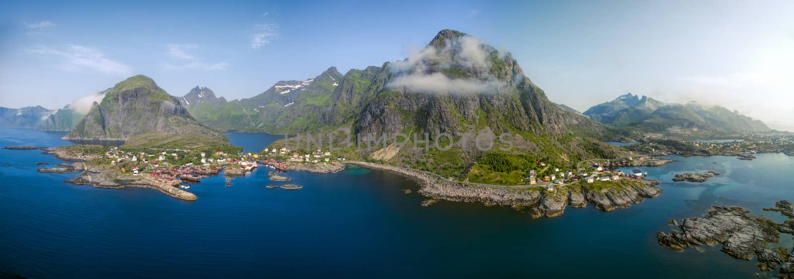 Scenic panorama of traditional fishing village A on Lofoten islands in Norway