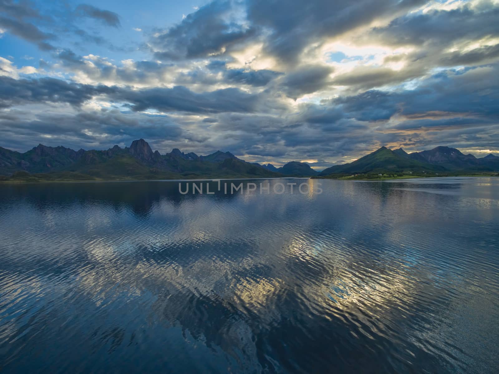 Scenic view of norwegian coast on Vesteralen islands with their magnificent mountain peaks