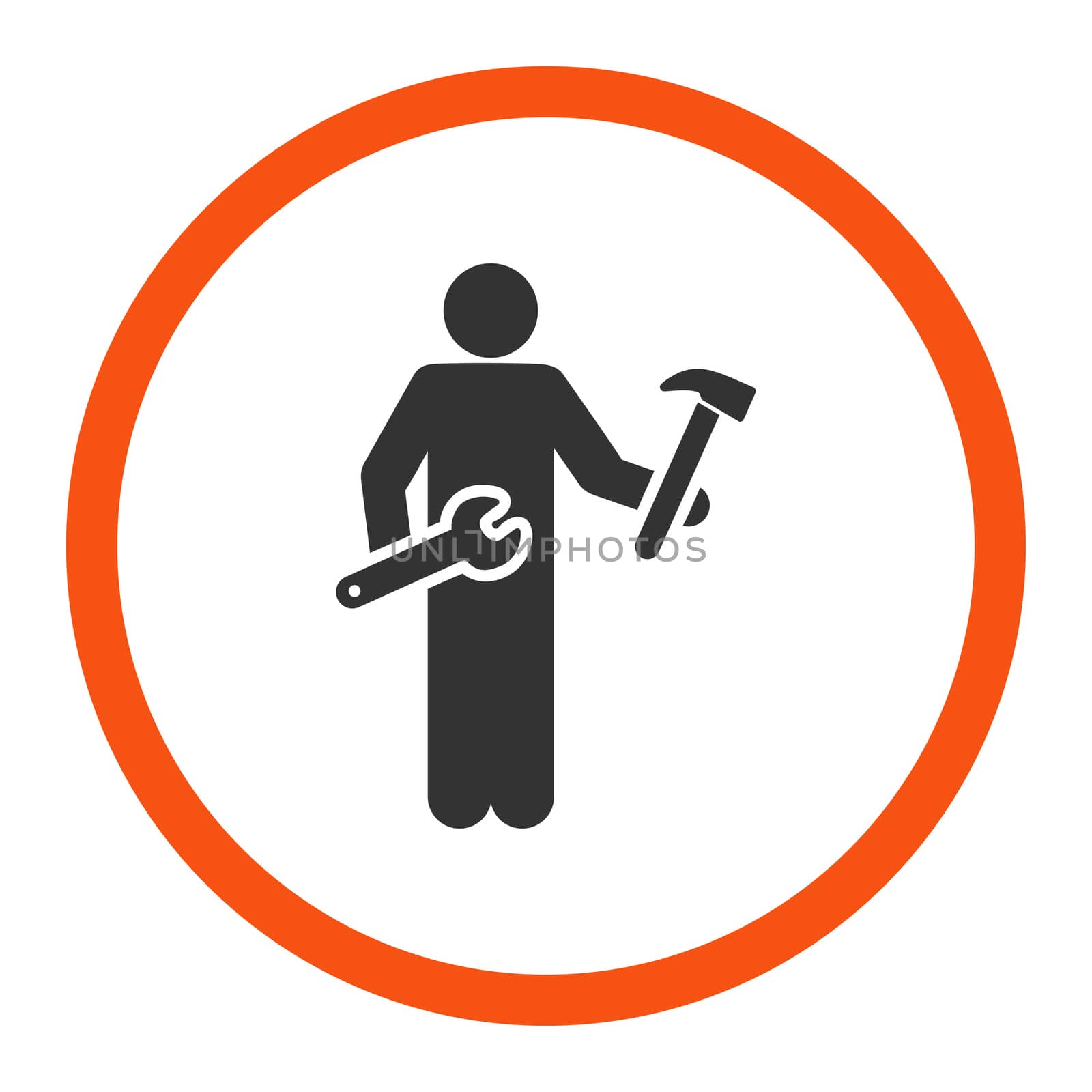 Serviceman glyph icon. This rounded flat symbol is drawn with orange and gray colors on a white background.