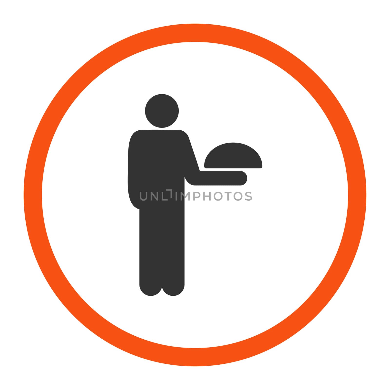 Waiter glyph icon. This rounded flat symbol is drawn with orange and gray colors on a white background.