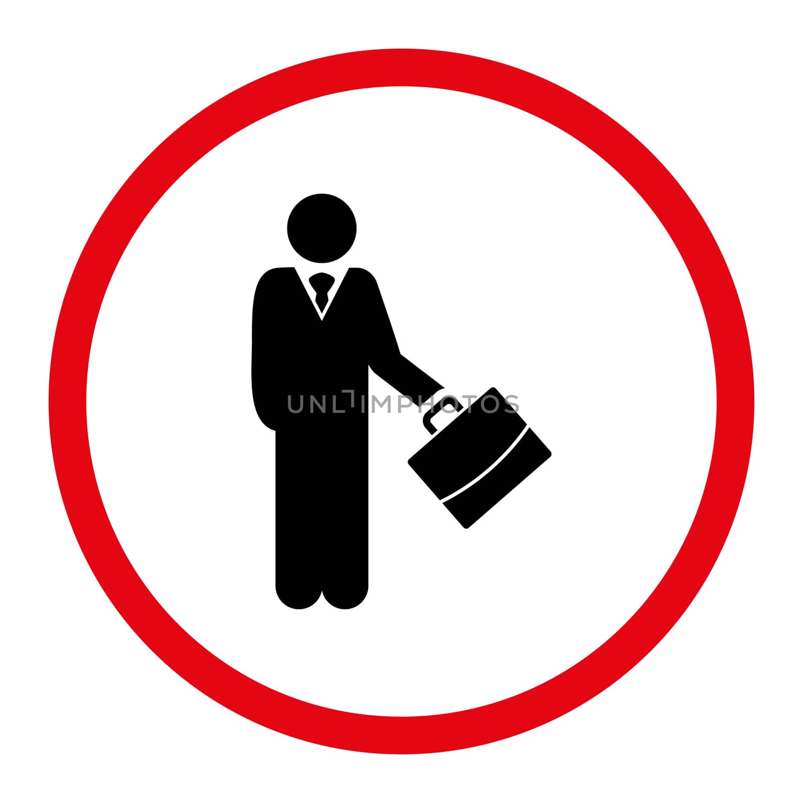 Businessman icon. This rounded flat symbol is drawn with intensive red and black colors on a white background.
