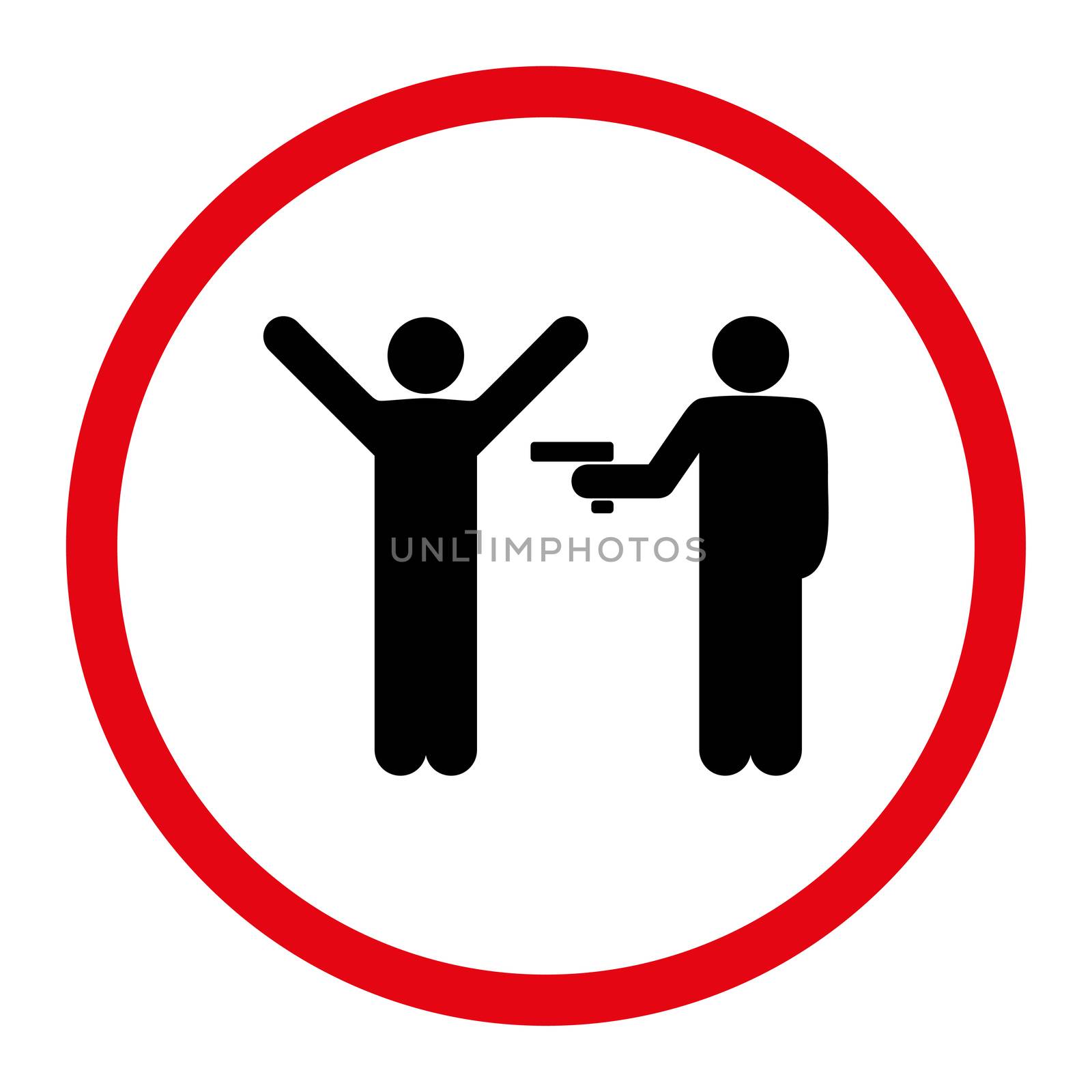 Crime icon. This rounded flat symbol is drawn with intensive red and black colors on a white background.