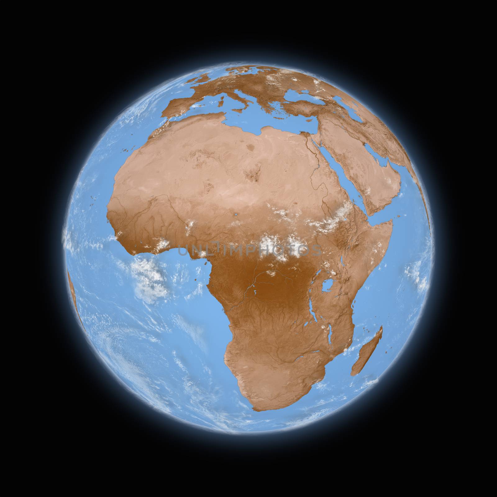 Africa on blue planet Earth isolated on black background. Highly detailed planet surface. Elements of this image furnished by NASA.