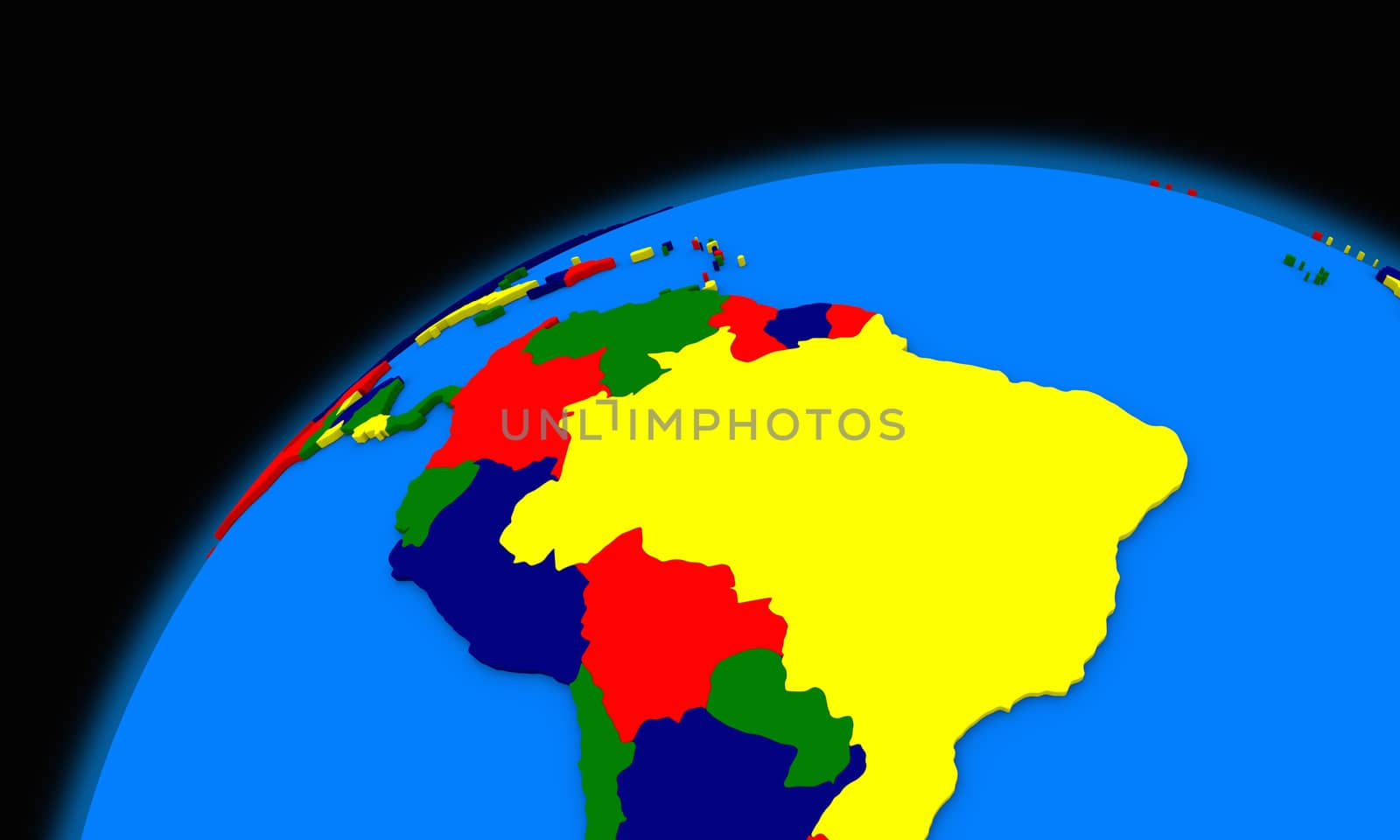 south America on planet Earth, political map