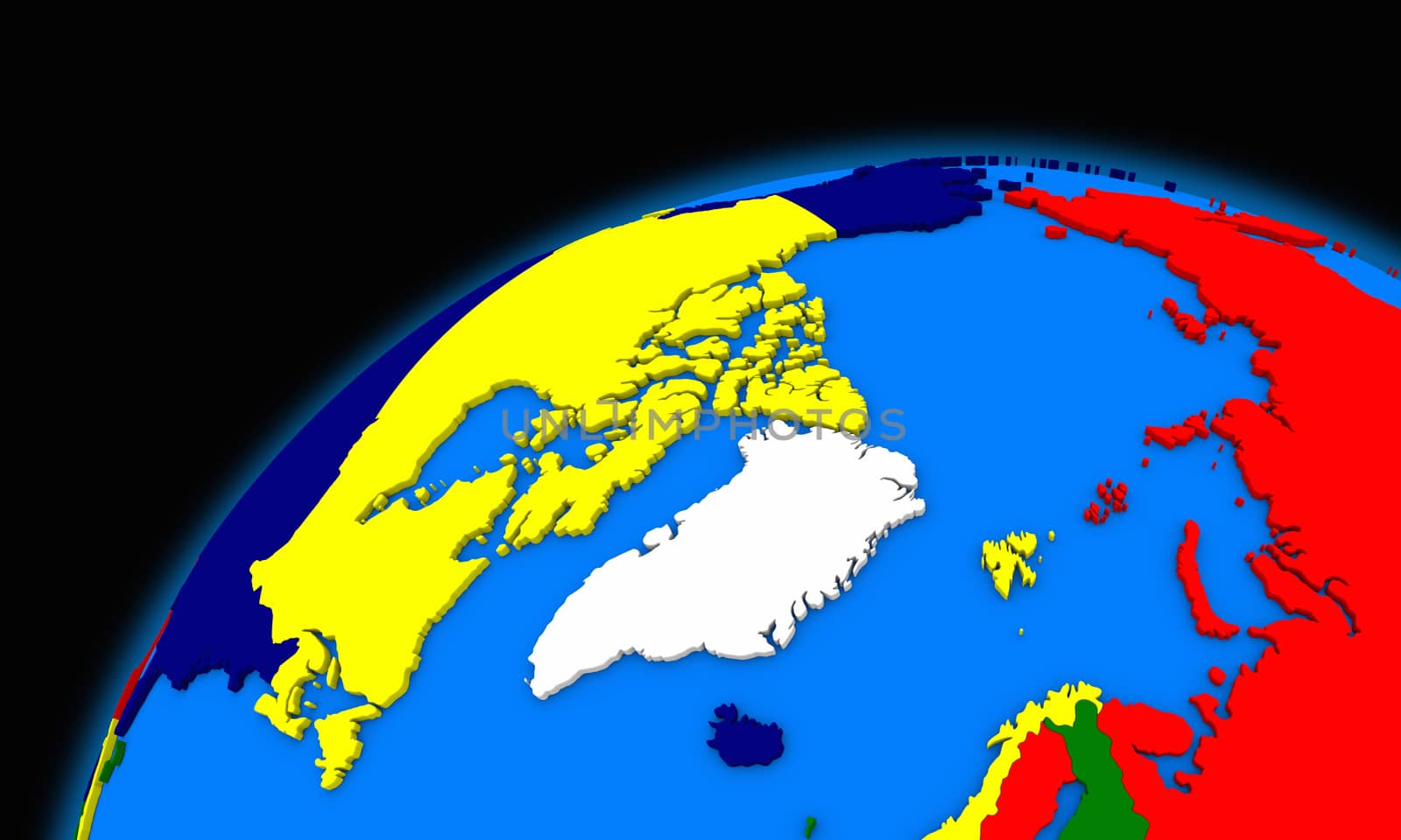 Arctic north polar region on planet Earth, political map