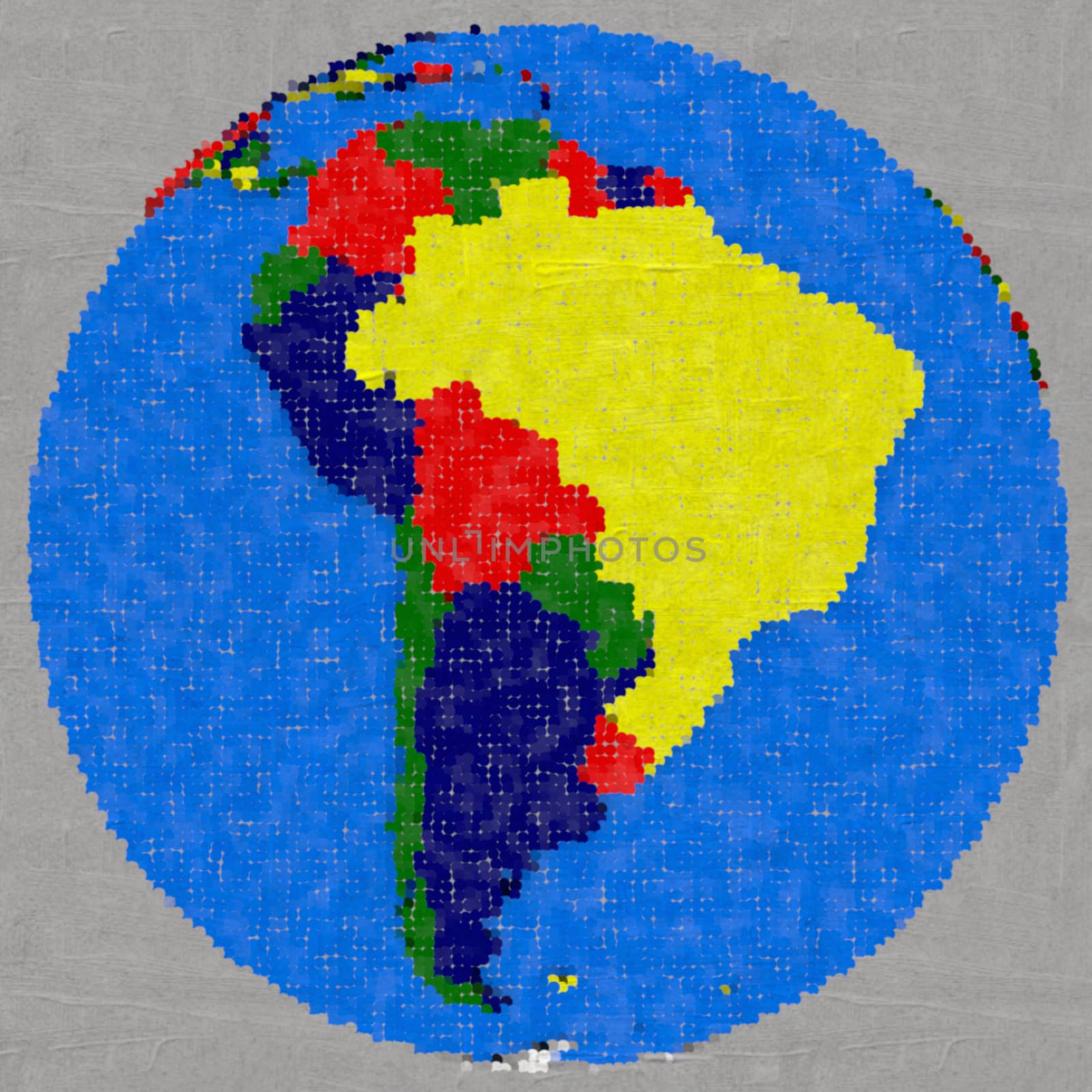 Drawing of south America on globe, dotted illustration