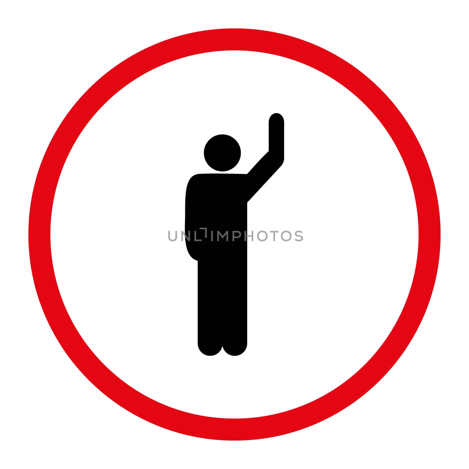 Hitchhike icon. This rounded flat symbol is drawn with intensive red and black colors on a white background.