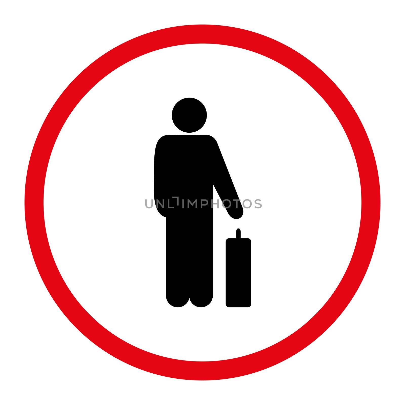 Passenger icon. This rounded flat symbol is drawn with intensive red and black colors on a white background.